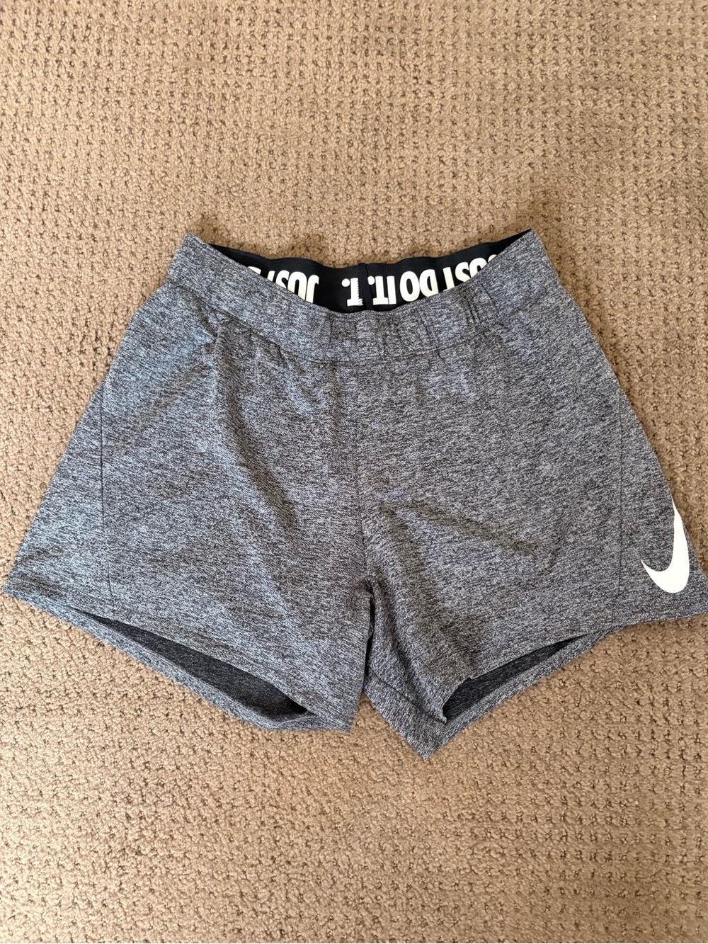 Nike Women’s Heather Gray Athletic Shorts with Black 'Just Do It' Waistband